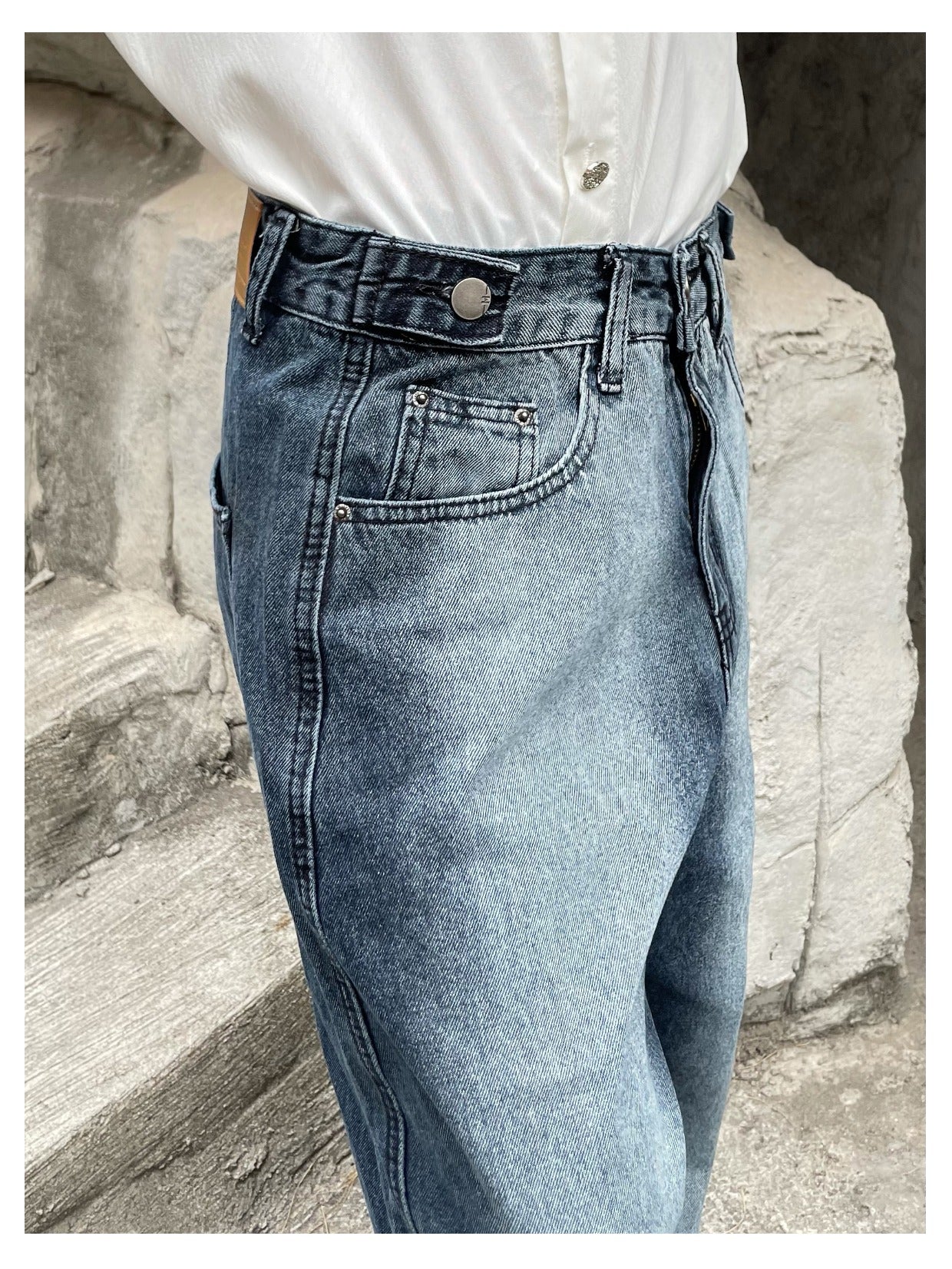 [14GSL] straight loose washed jeans NA645 