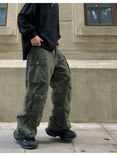 fat loose straight wide leg multi-pocket pants na765