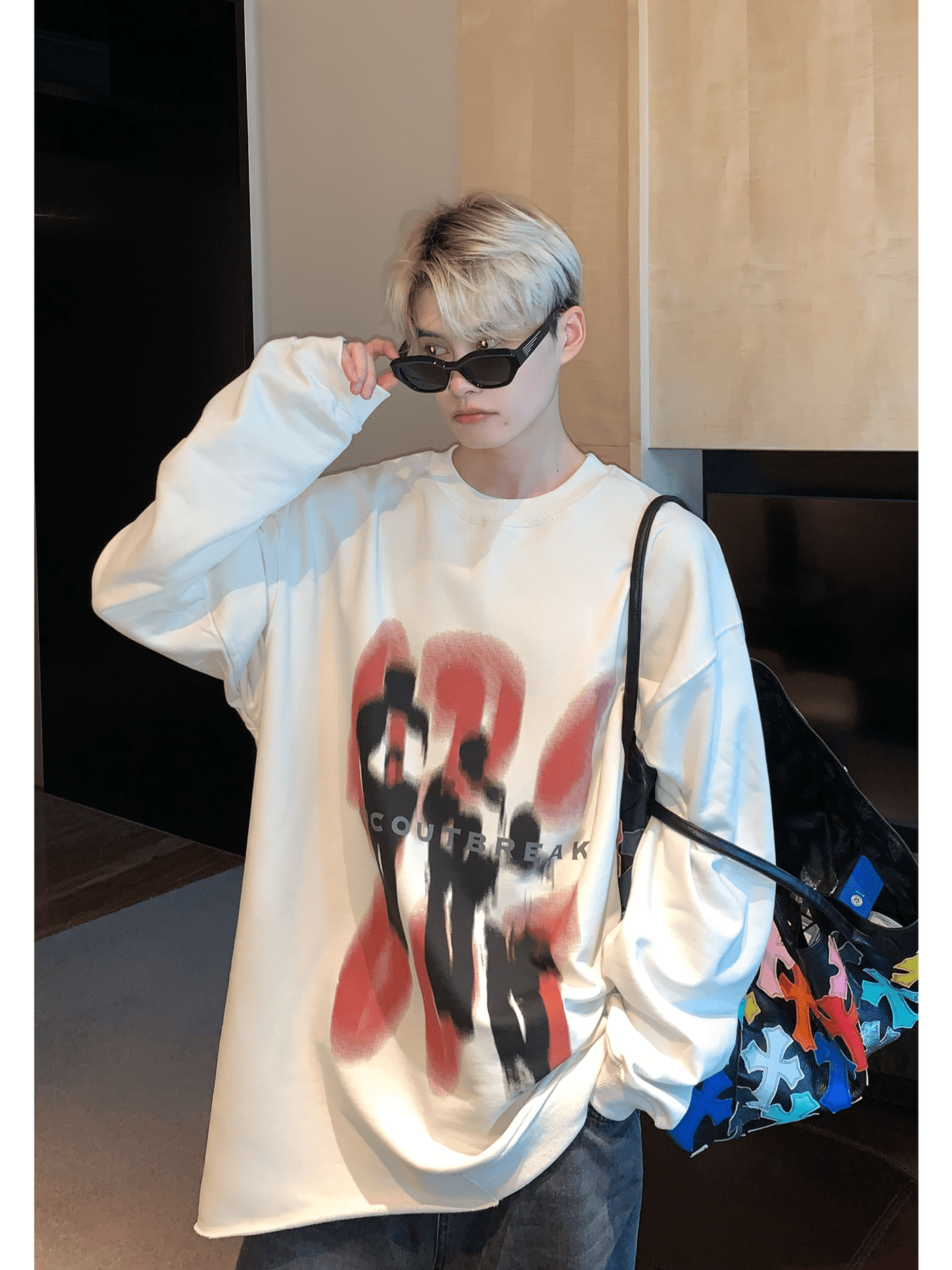 [CUIBUJU] color contrast printing sweater NA846 