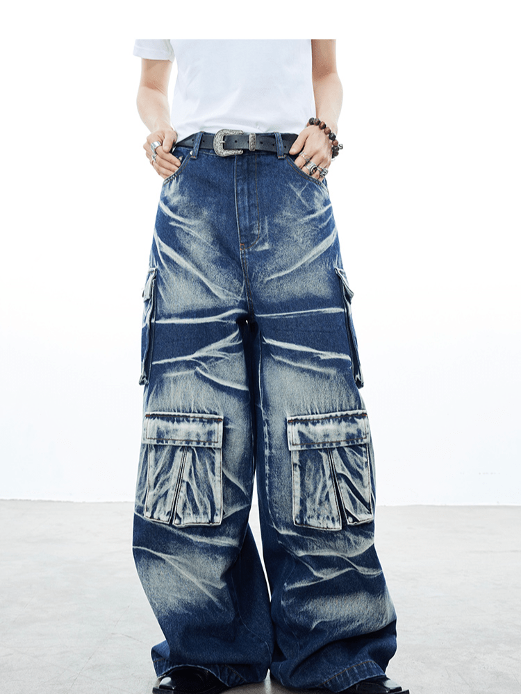 [CROWORLD] Vintage Pocket Loose Jeans na768