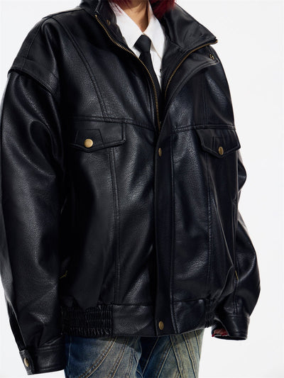 [PeopleStyle] Genderless wear silhouette fashionable leather jacket na789