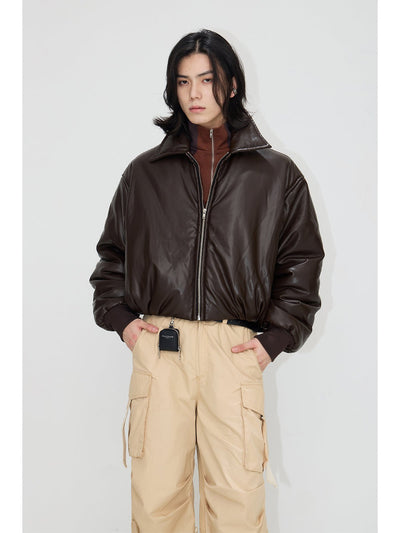 [PeopleStyle] Vintage Drop Shoulder Leather Cotton Jacket na792