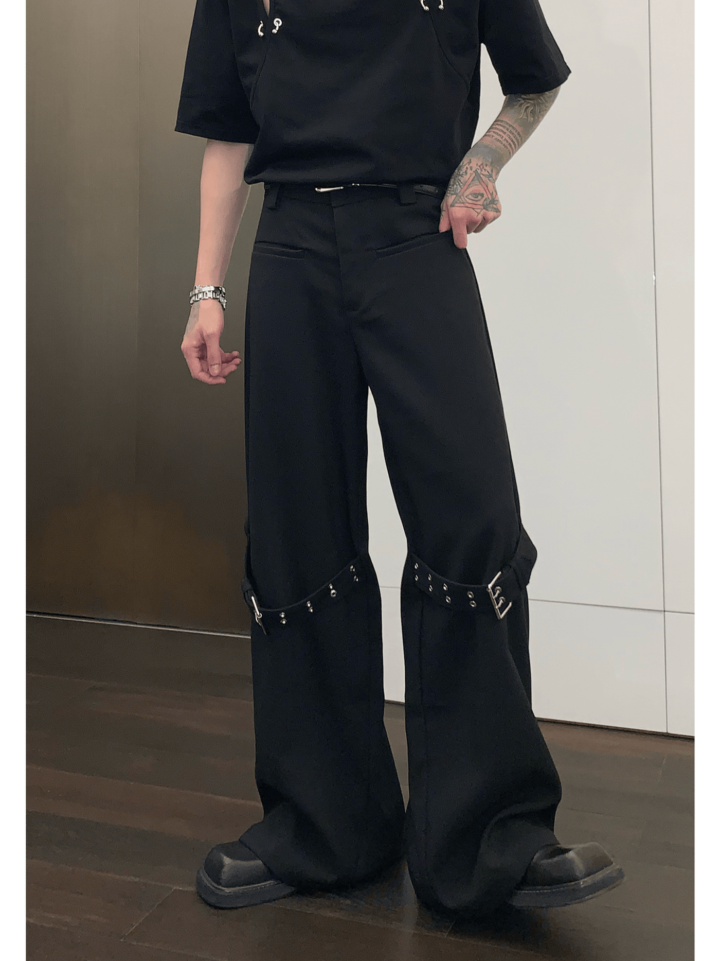 [CUIBUJU] strap design straight suit pants na755