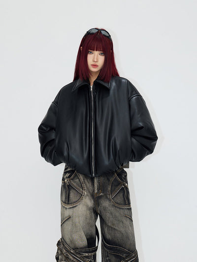 [PeopleStyle] Vintage Drop Shoulder Leather Cotton Jacket na792