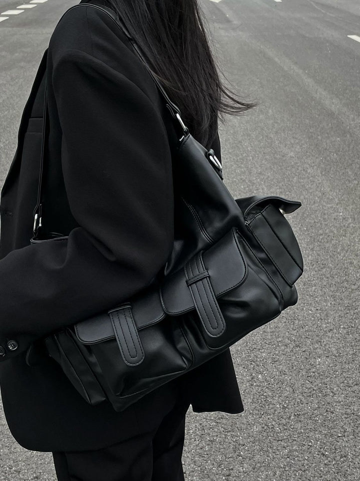 simple neutral dark one-shoulder oblique large bag NA724